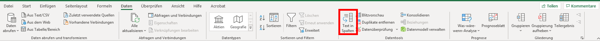 Excel Text in Spalten