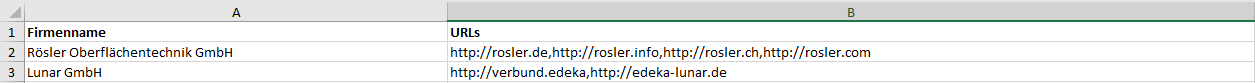Excel mehrere URL