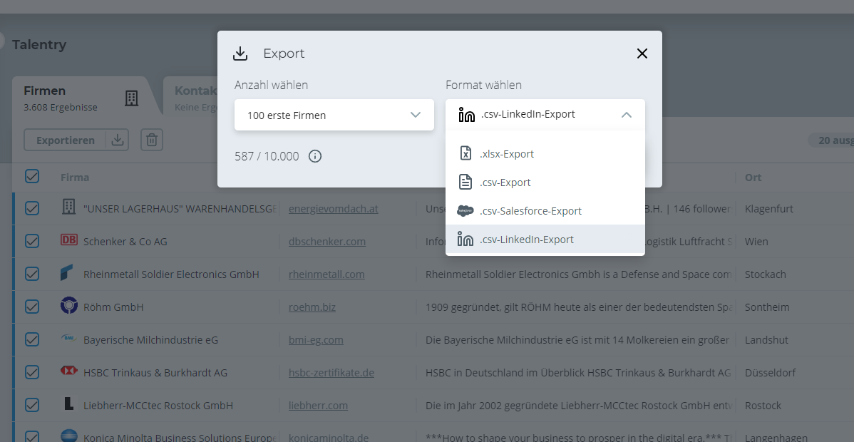 Exportfunktion Exportfunktion