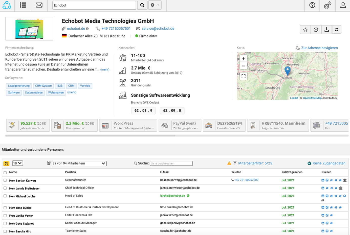 Firmendossier in Echobot CONNECT