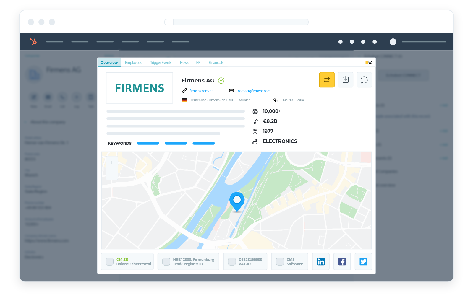 Komplette Firmendossiers direkt im Hubspot CRM Komplette Firmendossiers direkt im Hubspot CRM