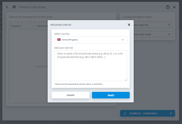 UK Postleitzahlenfilter