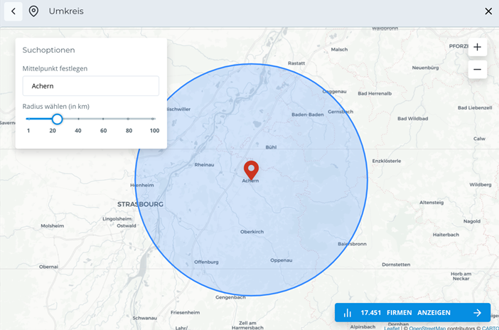 Beispielansicht Umkreissuche in TARGET 2.0 Beispielansicht Umkreissuche in TARGET 2.0