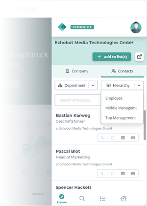 Finde passende Ansprechpartner & Entscheider Finde passende Ansprechpartner & Entscheider